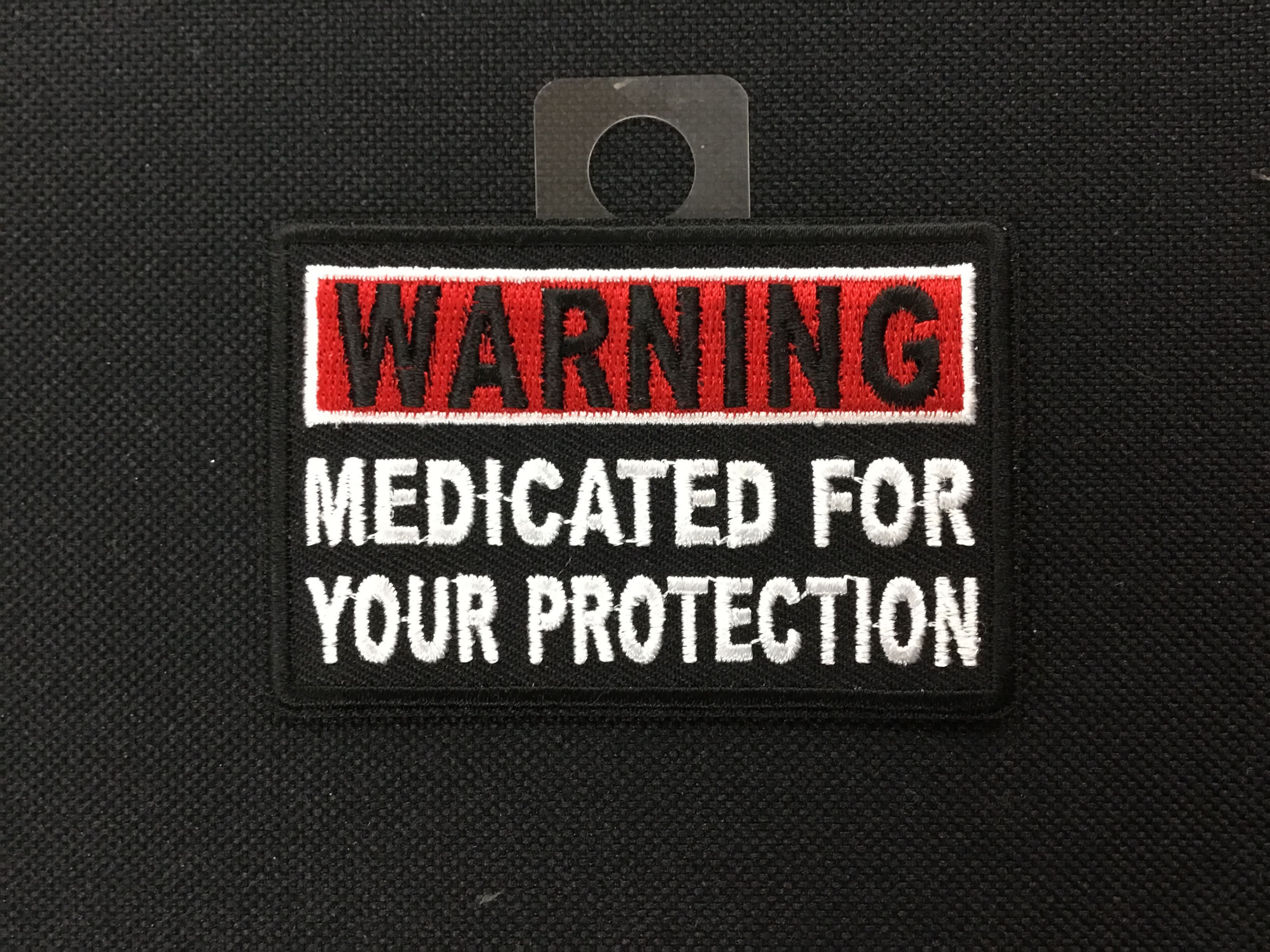 WARNING: Medicated For Your Protection 3" X 1.5" patch Biker B 4584 